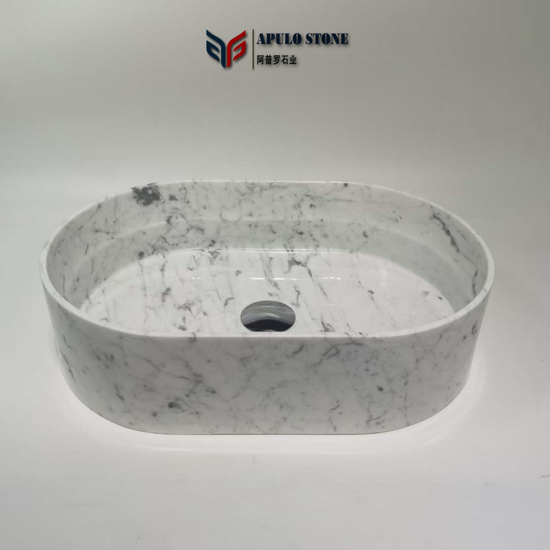 Natural Indoor Natural Marble Stone Apulostone Pedestal Basin Modern Unique Bathroom Stone White Carrara Marble Pink Sink