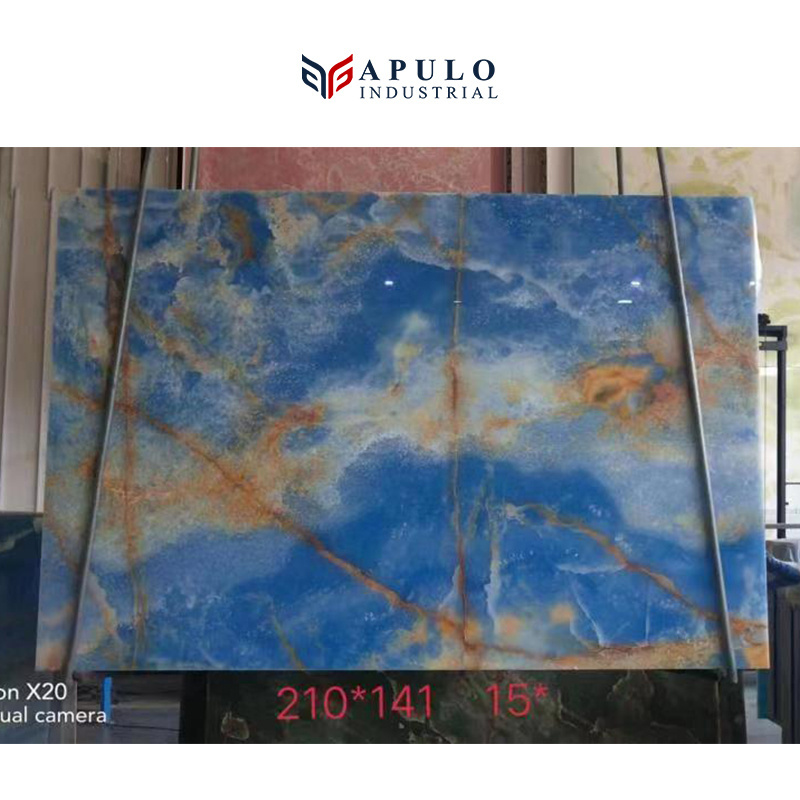 Hot sale Luxury Style Natural Blue Onyx Marble Polished Slab Price In Stock For Home Livingroom TV Wall Decoration