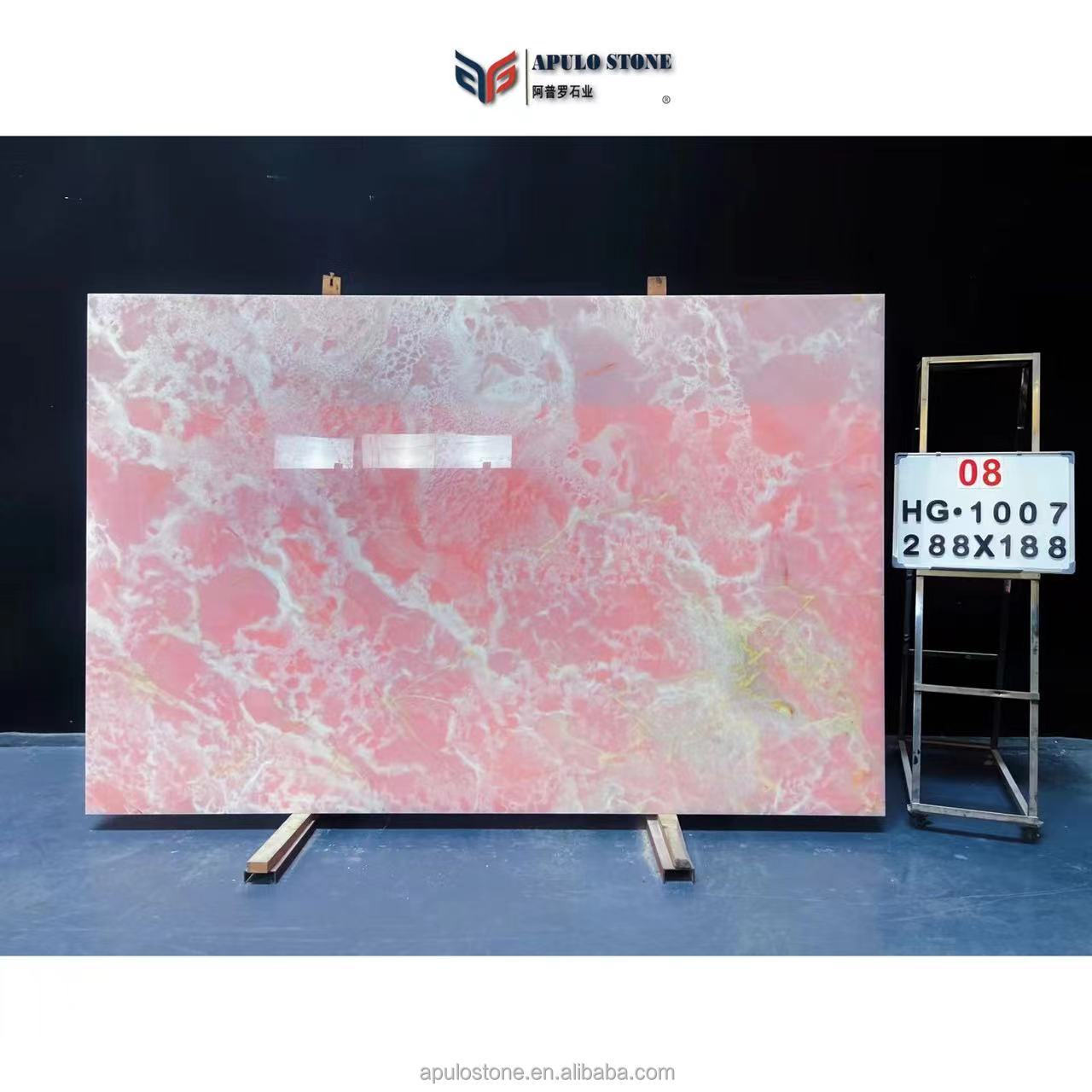 Hot sale Popular Translucent Pink Onyx Marble Stone Slab Prices Apulo