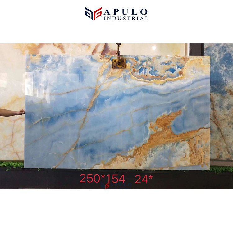 Guangzhou manufacture apulo blue onyx stone slab low price backlit ice blue onyx panel