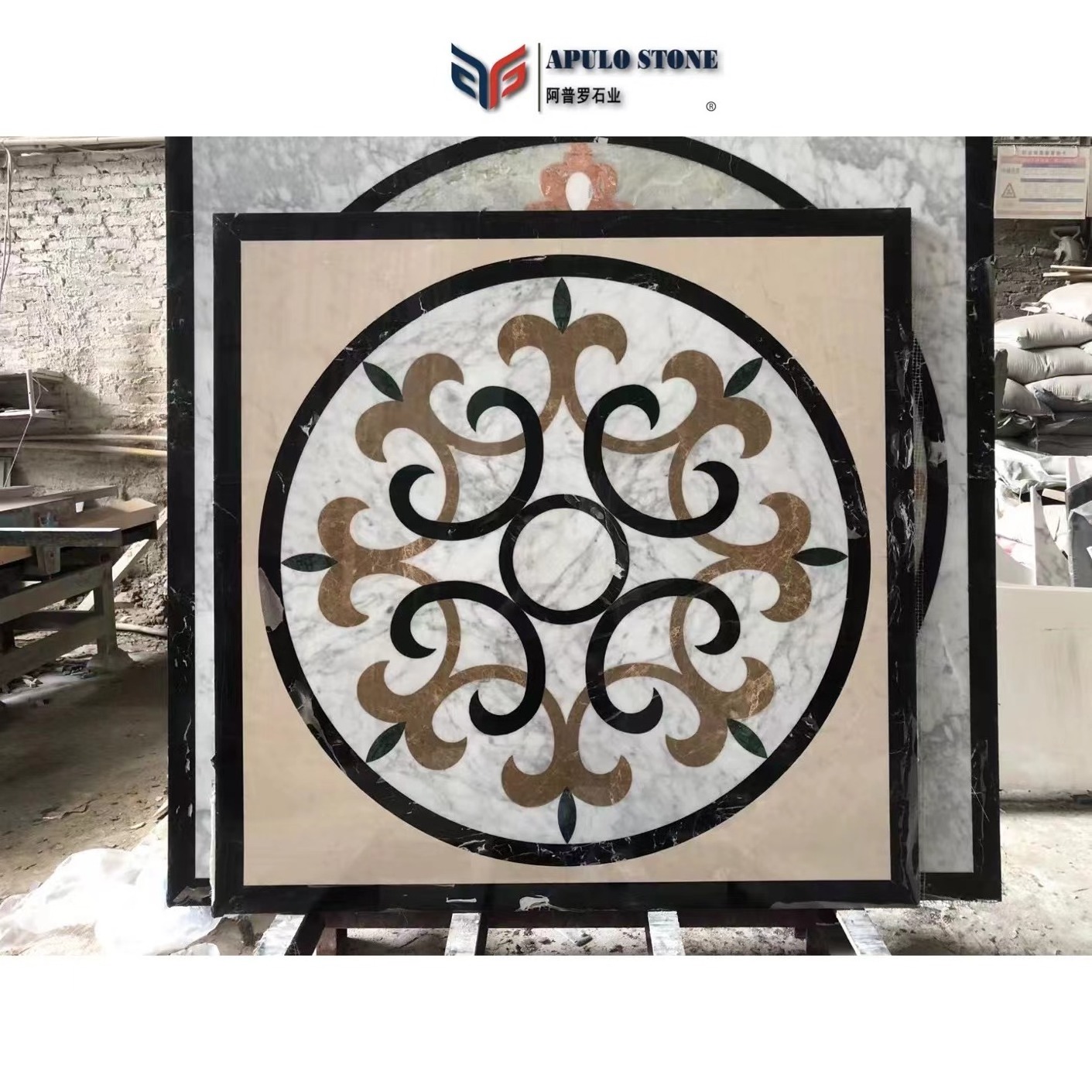 Natural Stone Modern floor medallion Apulostone  waterjet marble medallions for floor marble tiles Marble medallions for floor