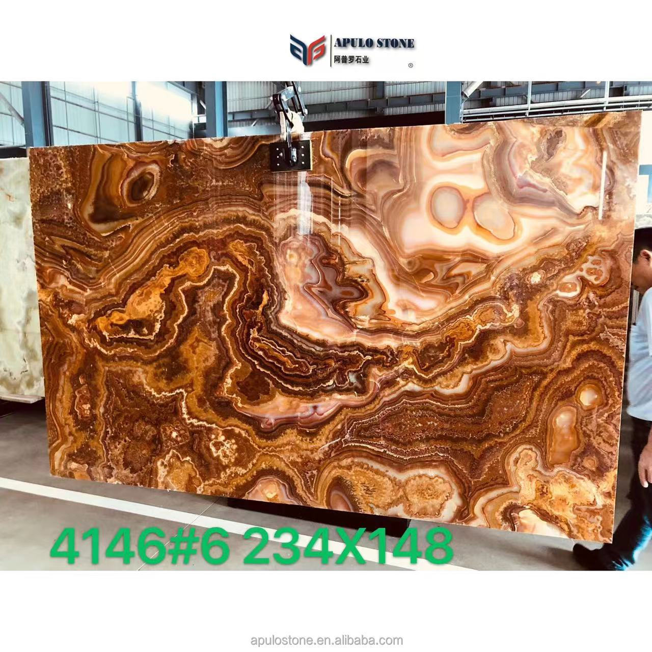 High End Brown Marble Tiles Polished Wall Flooring Brown Onyx Marble Tiles For Kitchen Countertop