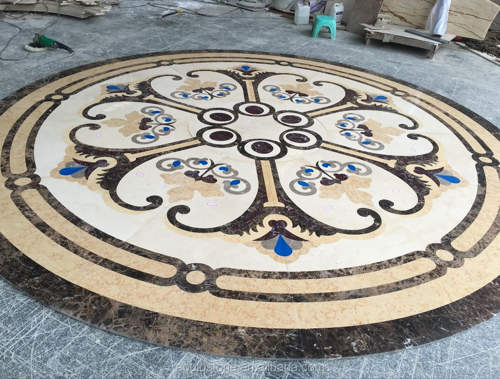 Apulo Luxury waterjet stone cutting square marble floor inlay flooring flower design,square water jet medallion