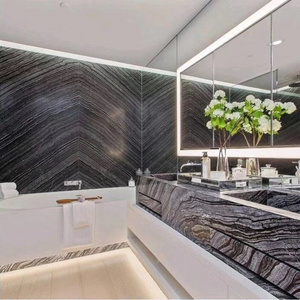 Luxury Bathroom Shower Wall Black Marble Book Match Black Ancient Wooden Veins Marble Big Slab Tiles