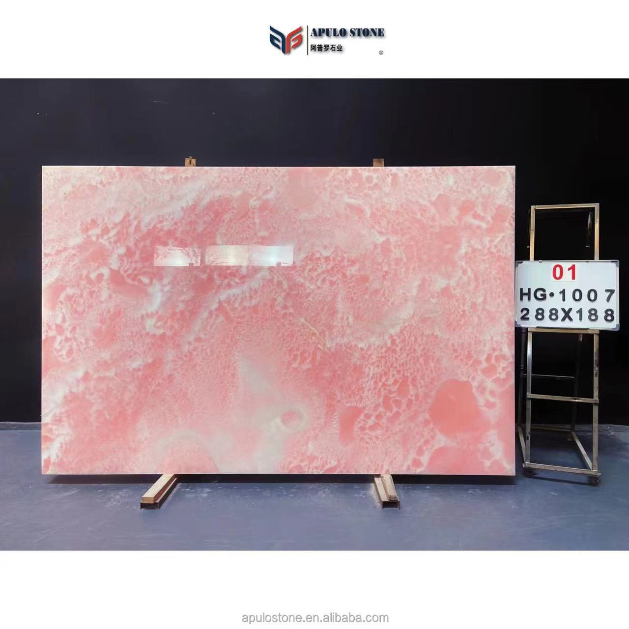 Hot sale Popular Translucent Pink Onyx Marble Stone Slab Prices Apulo