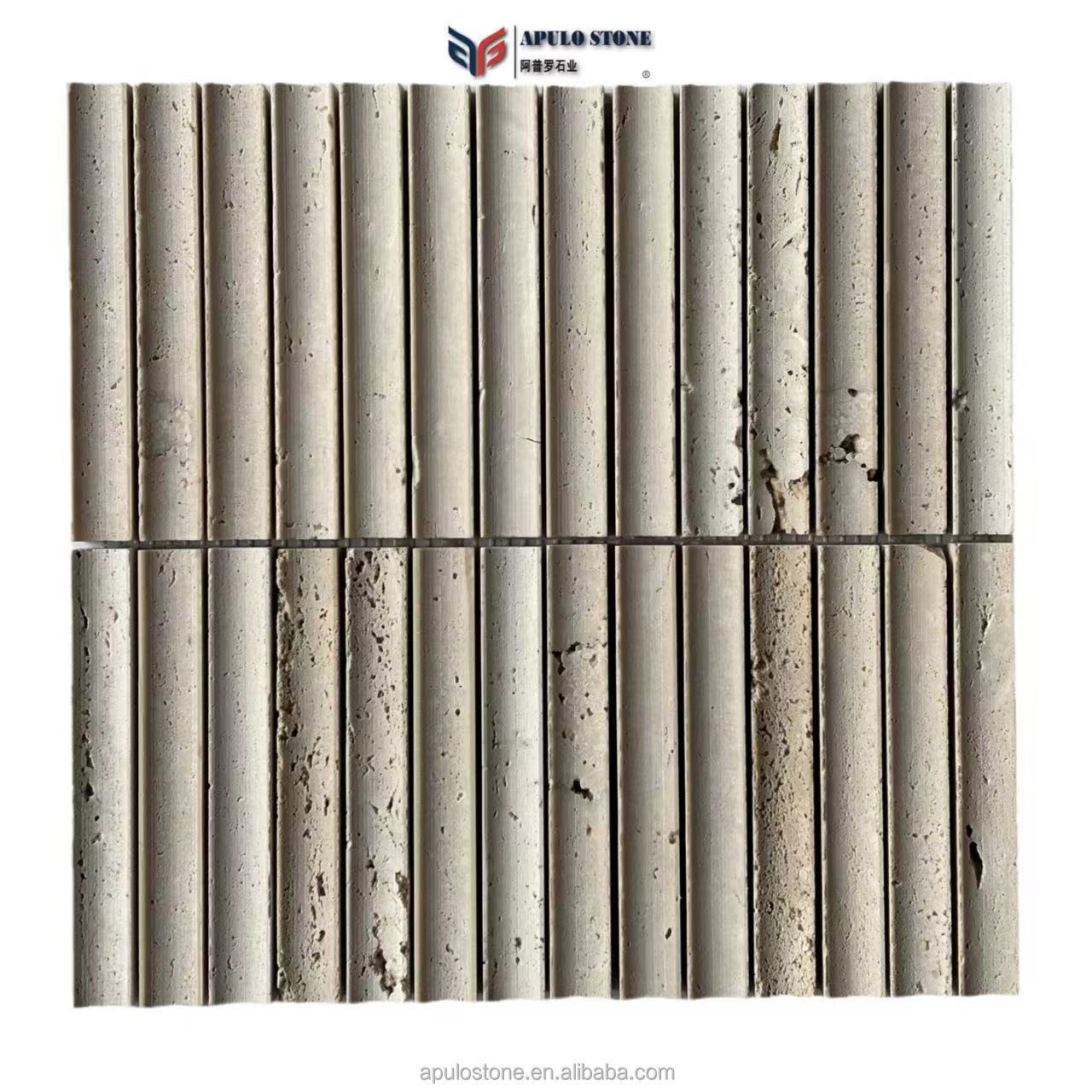 Factory Ready Ship Beige Travertine Mosaic Stacked Mosaic Natural Stone Wall Panel Kitchen Backsplash Tile Travertine Mosaic