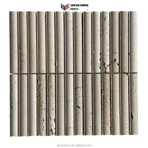 Factory Ready Ship Beige Travertine Mosaic Stacked Mosaic Natural Stone Wall Panel Kitchen Backsplash Tile Travertine Mosaic