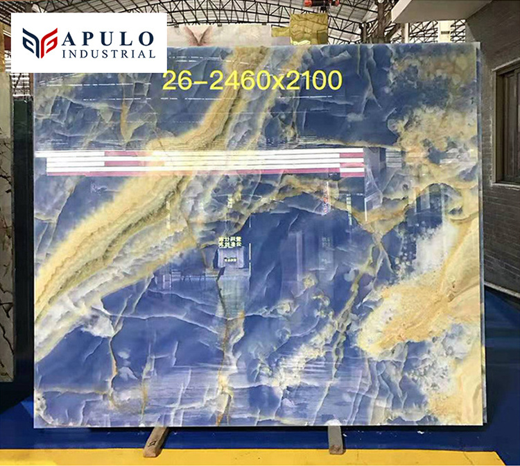 Guangzhou manufacture apulo blue onyx stone slab low price backlit ice blue onyx panel