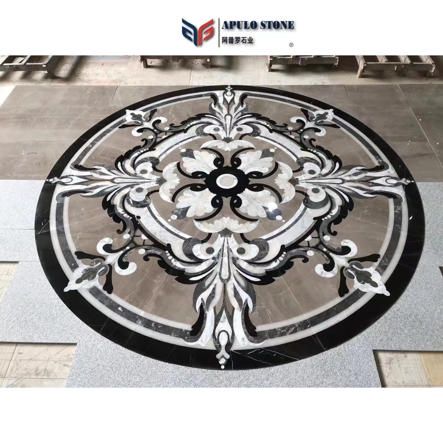 Natural Stone Modern floor medallion Apulostone  waterjet marble medallions for floor marble tiles Marble medallions for floor