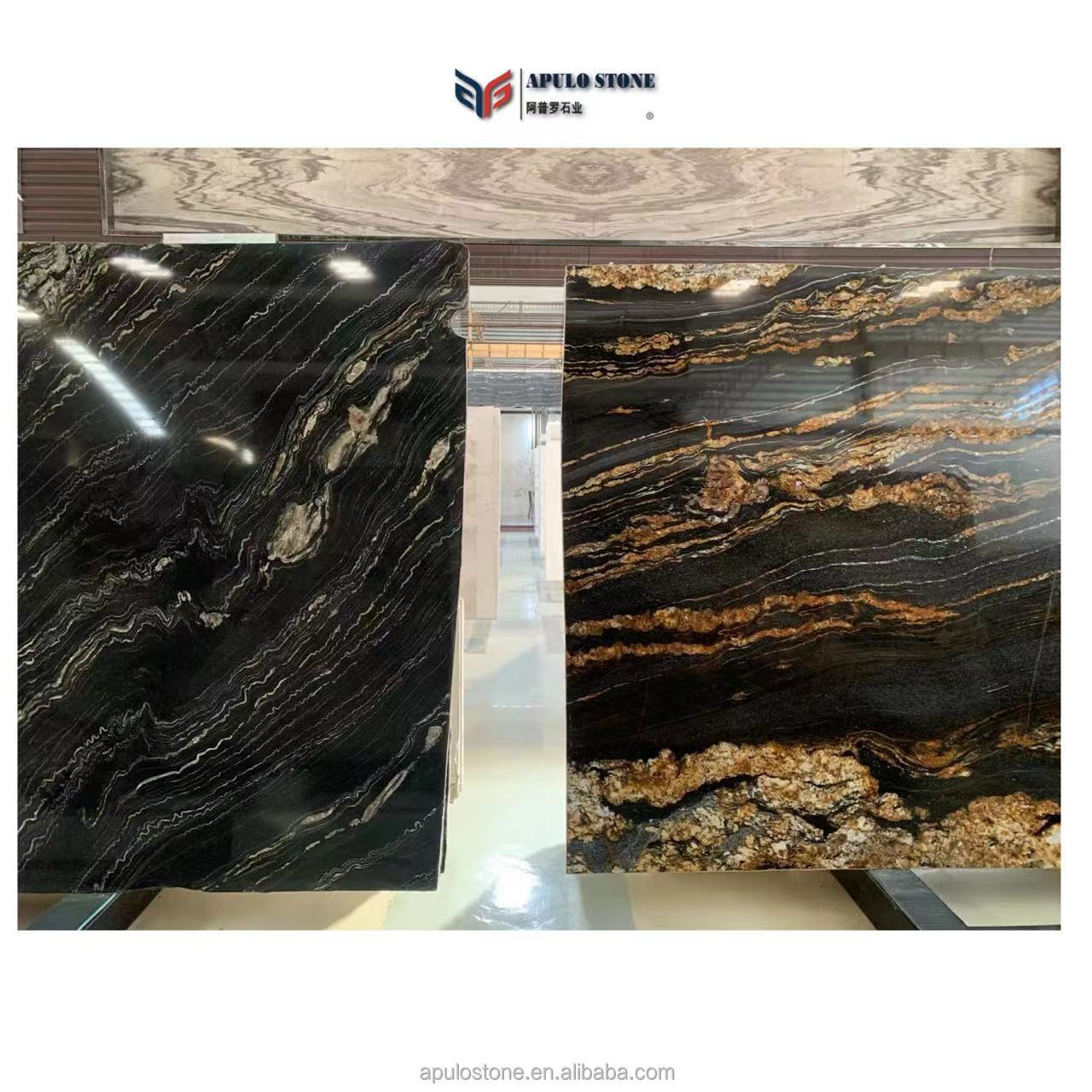 Factory New Product Natural Gucci Cosmic Black Granite Marble Slab Living Room Countertops Black Italy Turkey Black Marble Tile