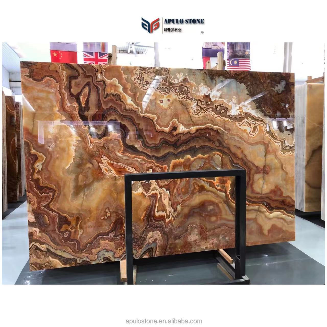 High End Brown Marble Tiles Polished Wall Flooring Brown Onyx Marble Tiles For Kitchen Countertop