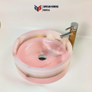 Factory Supply Bathroom Round Rectangular Art Sink Elegant Pink Natural Marble Sinks Wash Basins