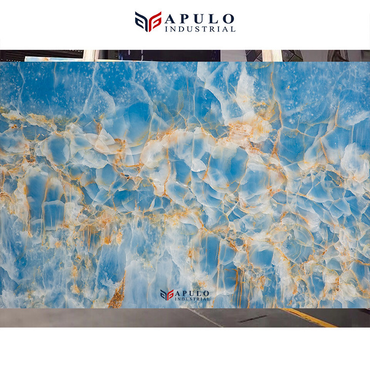 Guangzhou manufacture apulo blue onyx stone slab low price backlit ice blue onyx panel