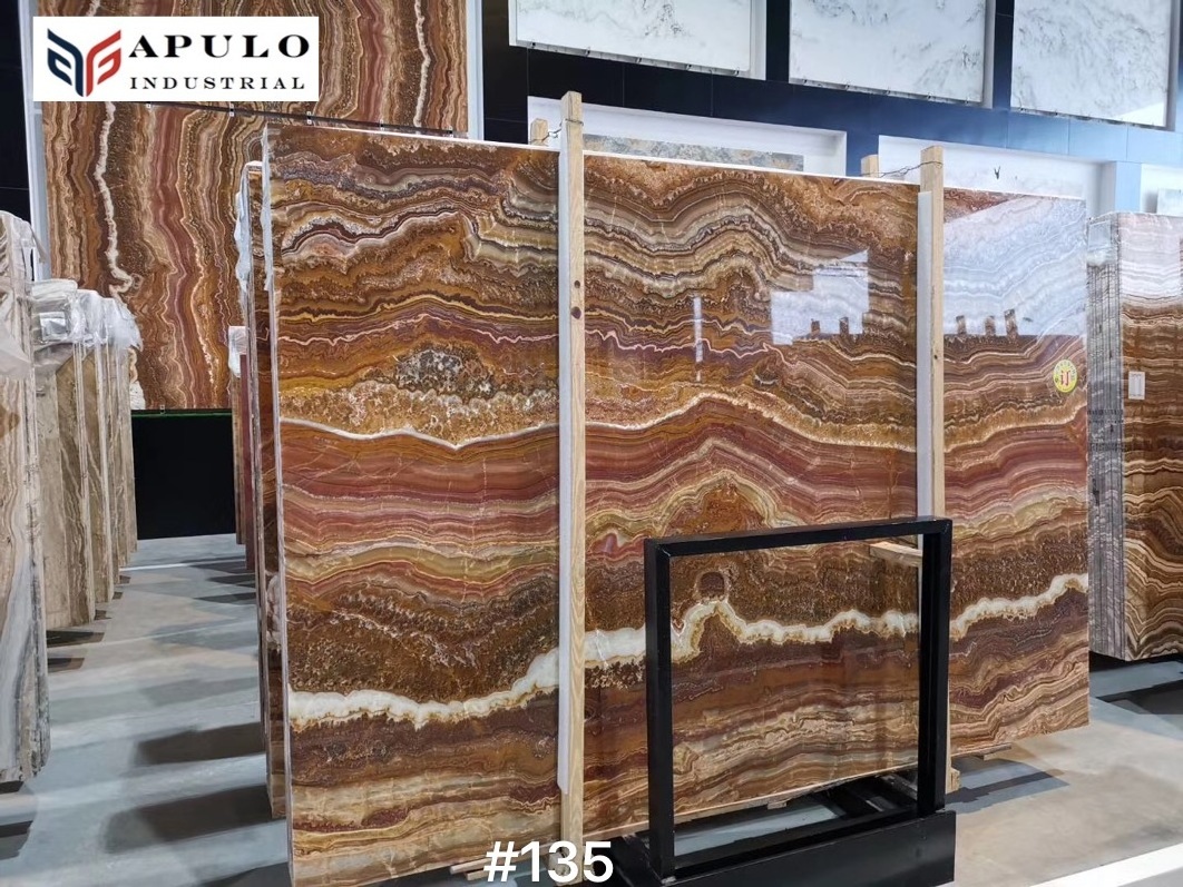 APOLOSTONE Luxury Tiger onyx slab  bookmatched Natural Color factory price tiger jade stone for home decoration