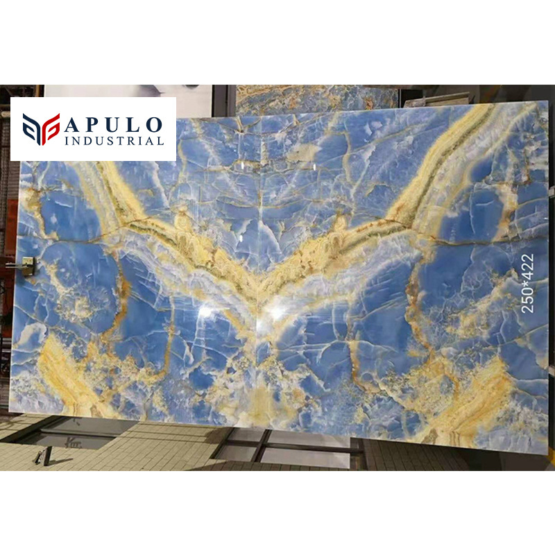 Hot sale Luxury Style Natural Blue Onyx Marble Polished Slab Price In Stock For Home Livingroom TV Wall Decoration