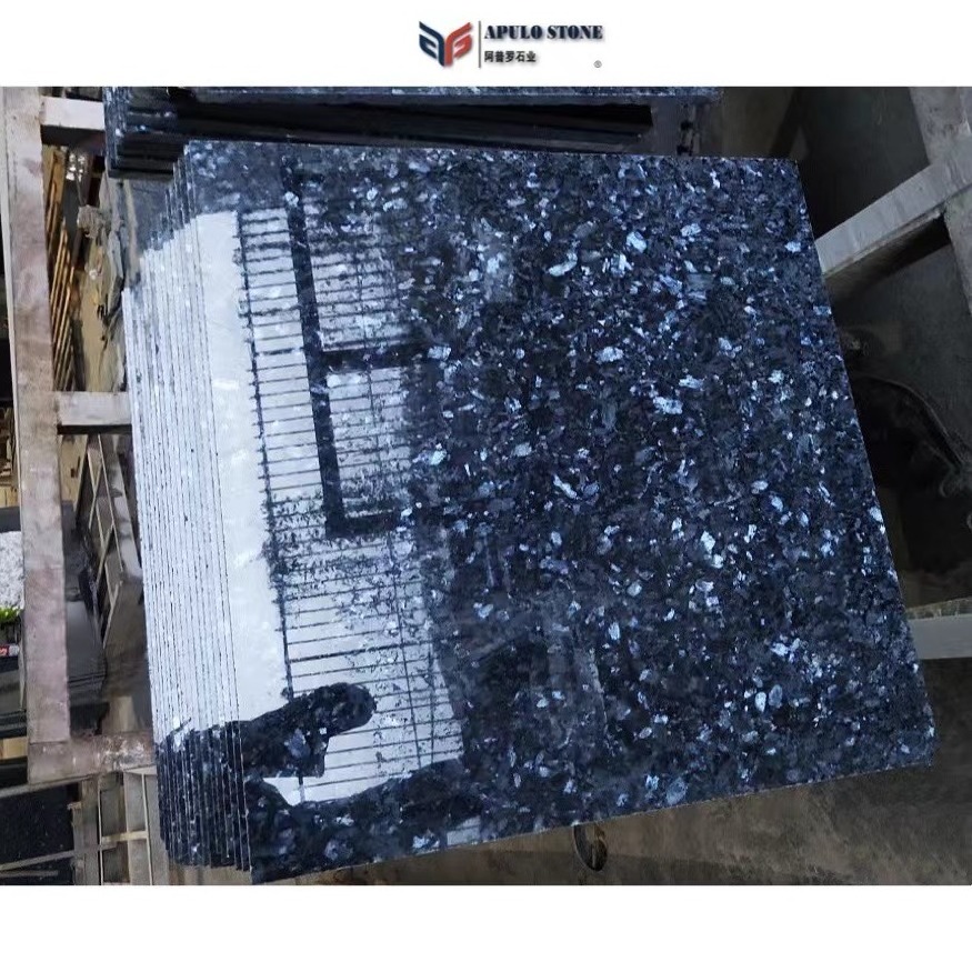 Natural stone volga blue granite black as night gabbro and world famous Ukrainian blue pearl granite countertop kitchen island