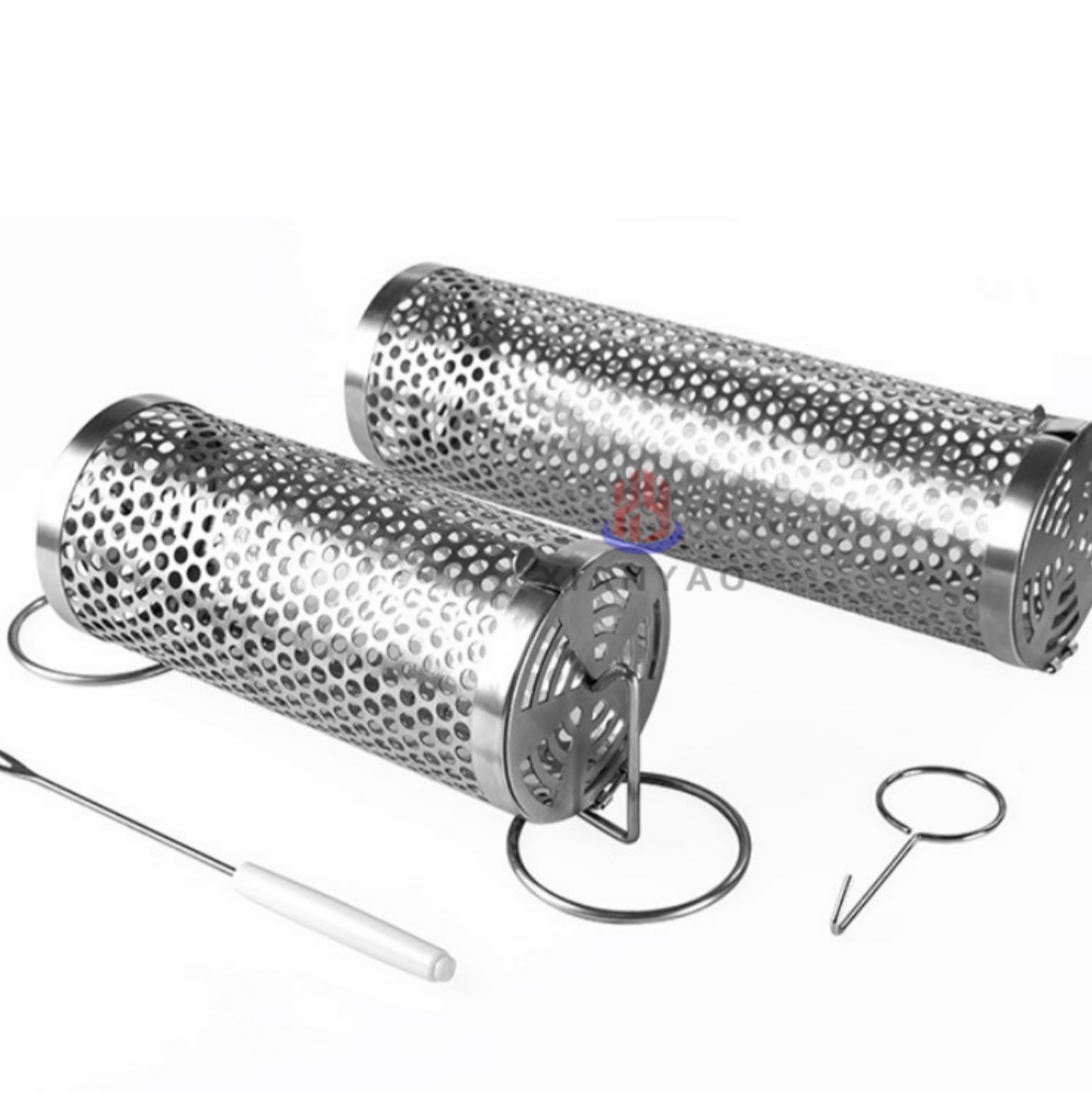 2024 New  design  Perforated cylinder  Stainless Steel 304 BBQ Rolling grilling Basket With Forks And Brushes