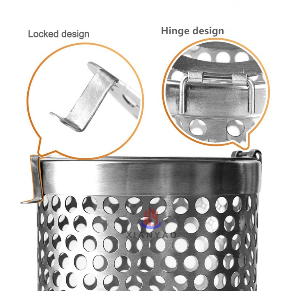 2024 New  design  Perforated cylinder  Stainless Steel 304 BBQ Rolling grilling Basket With Forks And Brushes