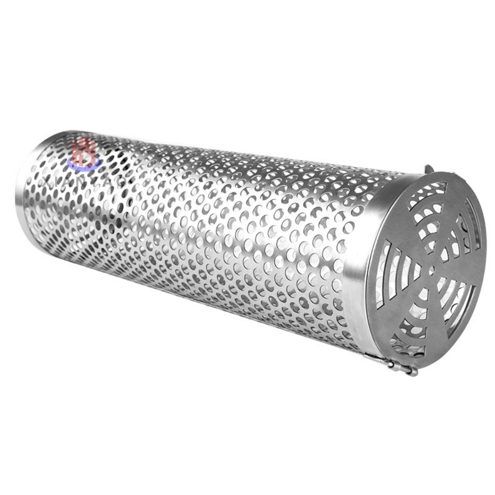 2024 New  design  Perforated cylinder  Stainless Steel 304 BBQ Rolling grilling Basket With Forks And Brushes