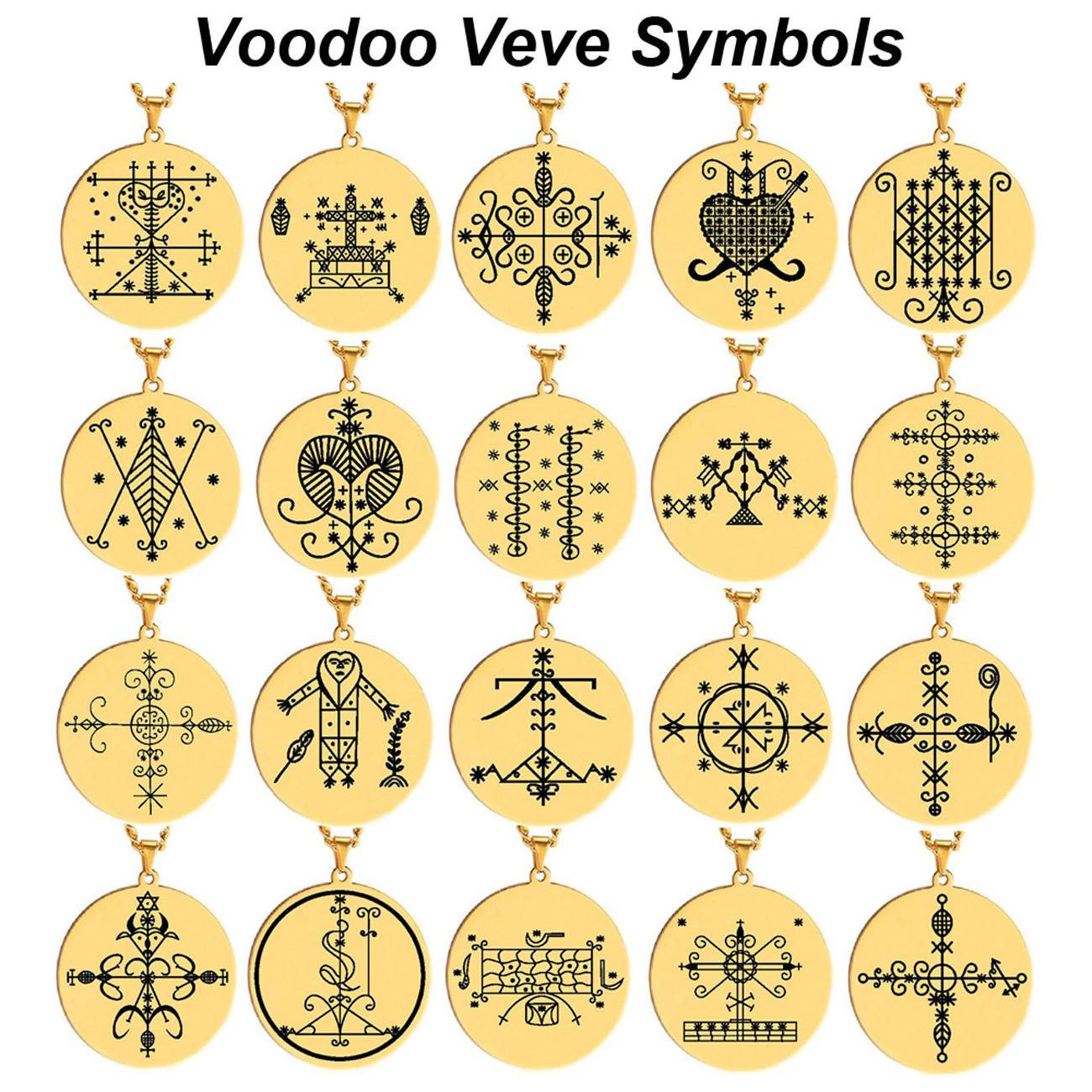 Hot Selling Voodoo Veve Symbols Round Pendant Necklace Amulet Stainless Steel Coin Necklace for Men