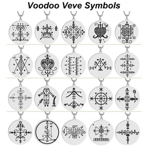 Hot Selling Voodoo Veve Symbols Round Pendant Necklace Amulet Stainless Steel Coin Necklace for Men