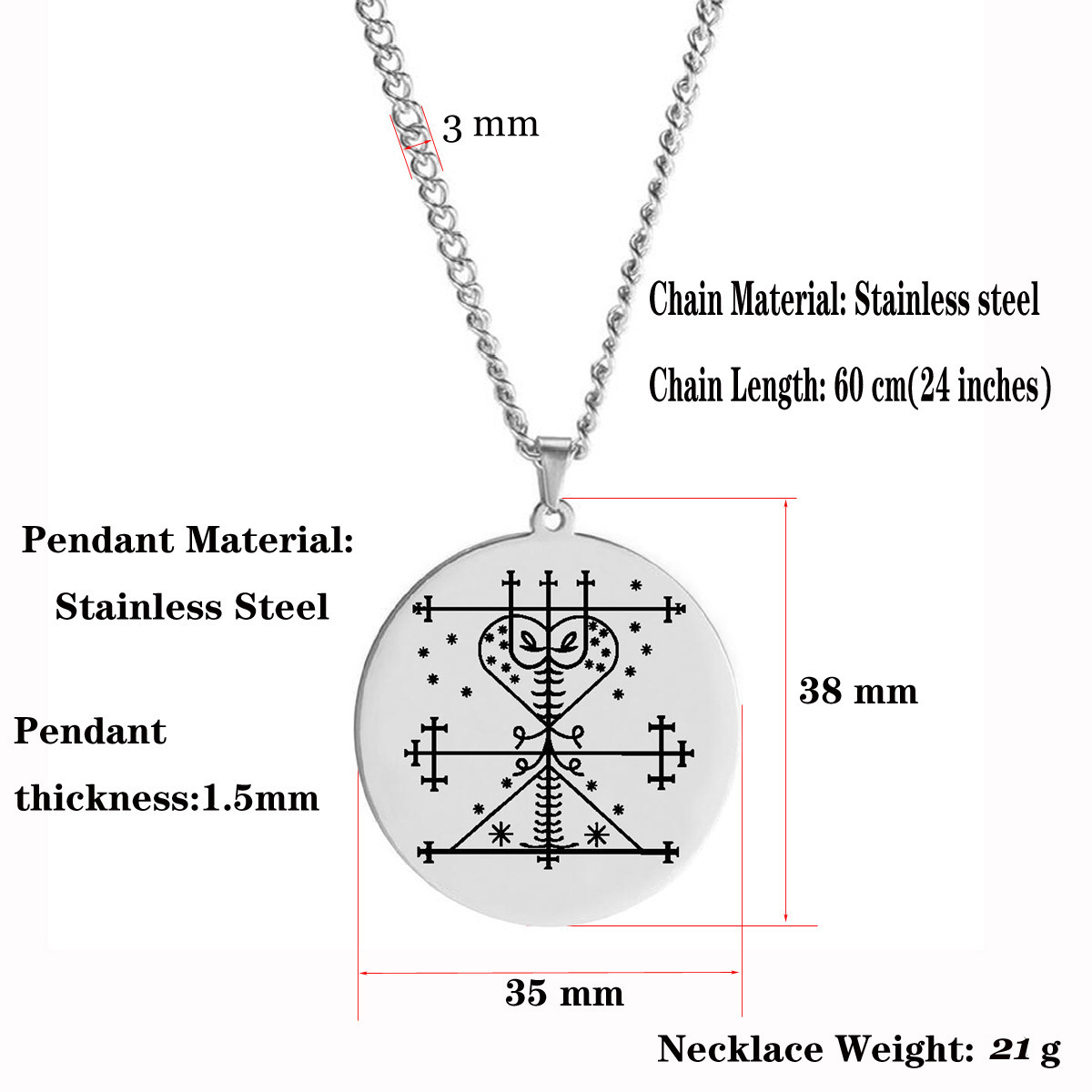 Hot Selling Voodoo Veve Symbols Round Pendant Necklace Amulet Stainless Steel Coin Necklace for Men