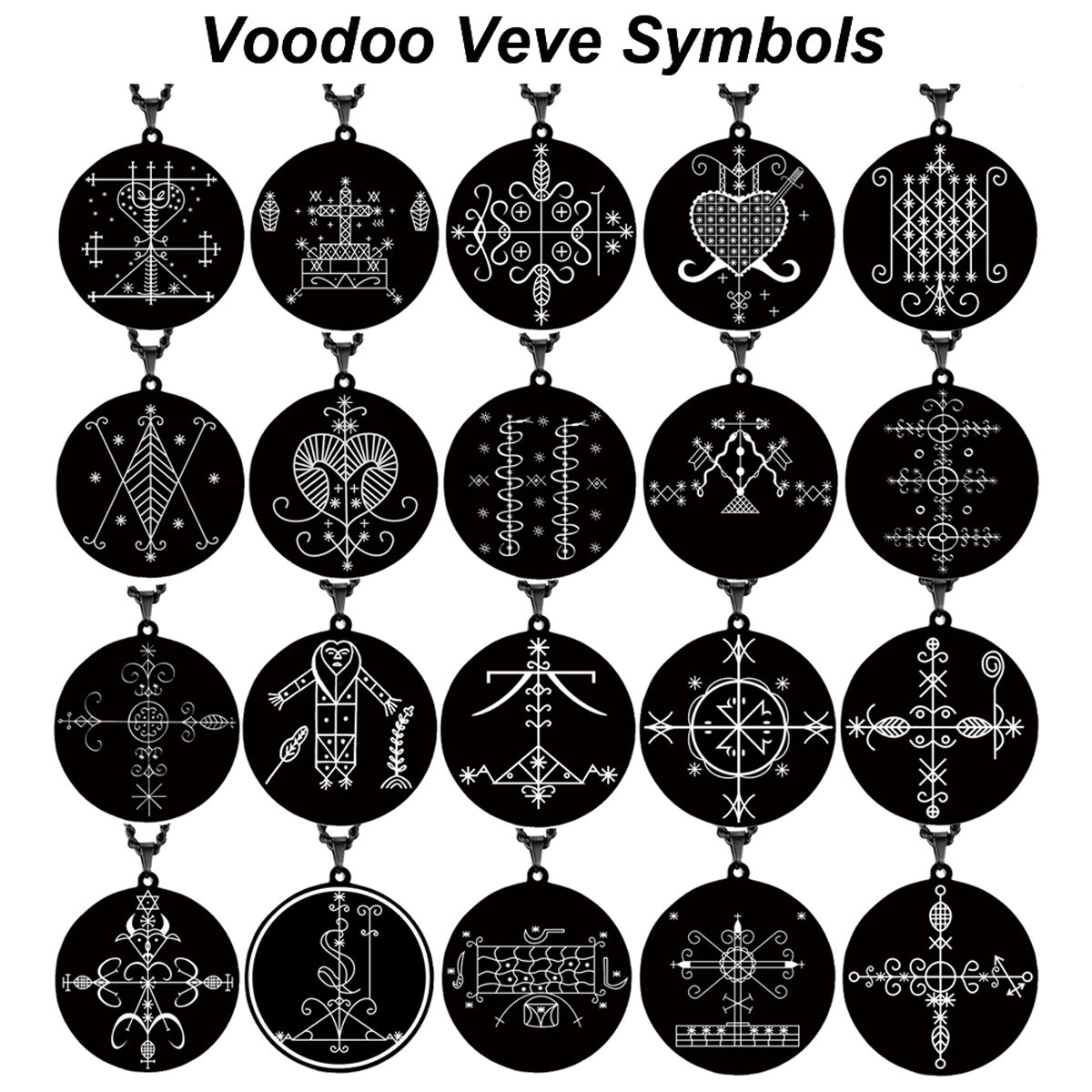 Hot Selling Voodoo Veve Symbols Round Pendant Necklace Amulet Stainless Steel Coin Necklace for Men