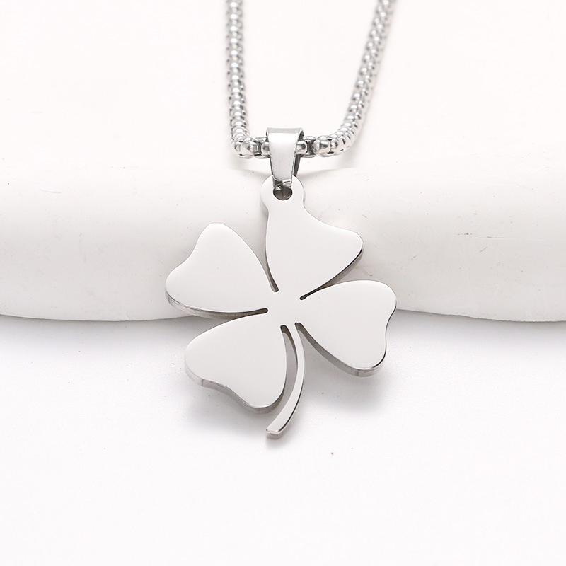 2024 Newest Do not Fade Silver Stainless Steel Four Leaf Clover Pendant Necklace for Men Women Wholesale Bulk