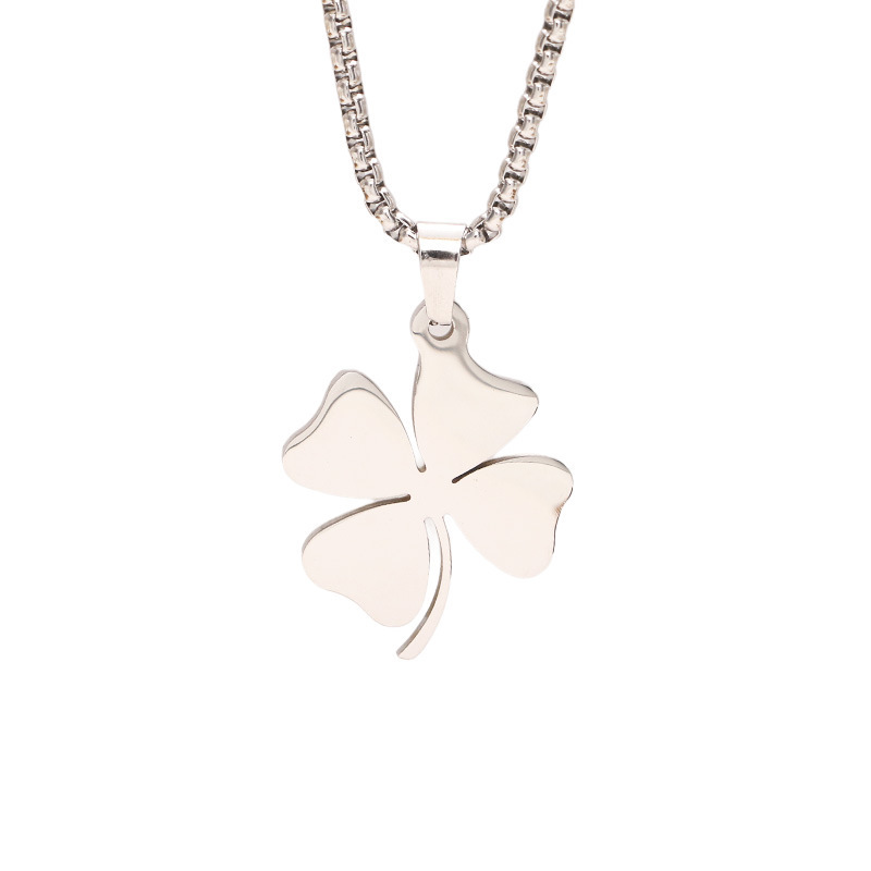 2024 Newest Do not Fade Silver Stainless Steel Four Leaf Clover Pendant Necklace for Men Women Wholesale Bulk