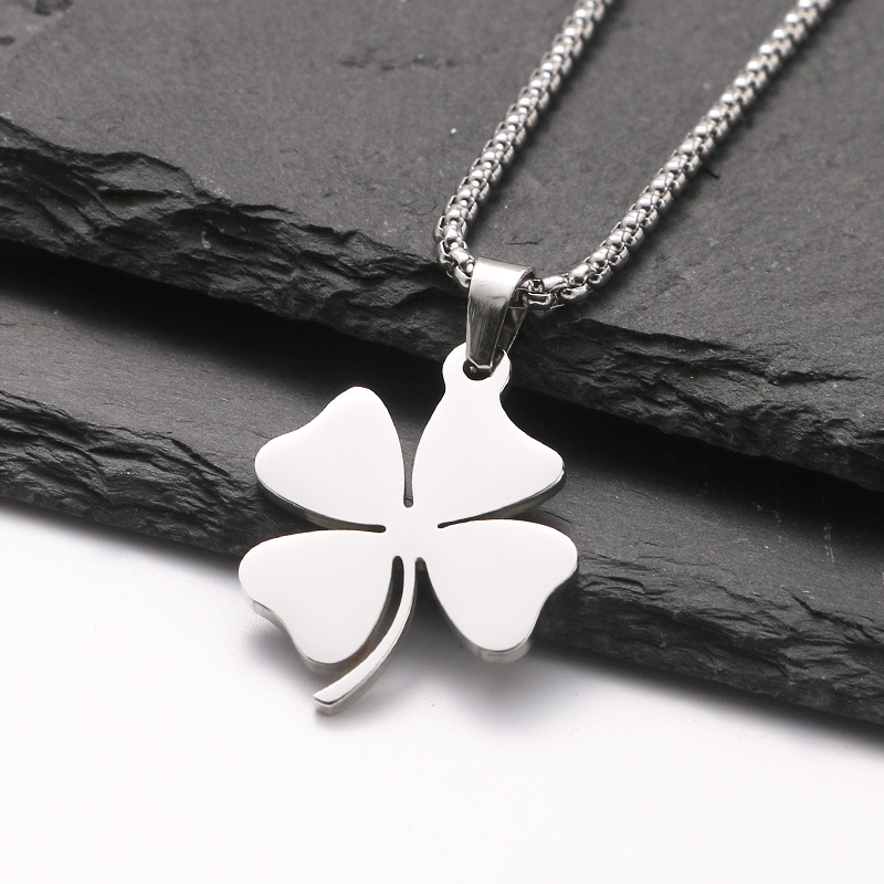 2024 Newest Do not Fade Silver Stainless Steel Four Leaf Clover Pendant Necklace for Men Women Wholesale Bulk