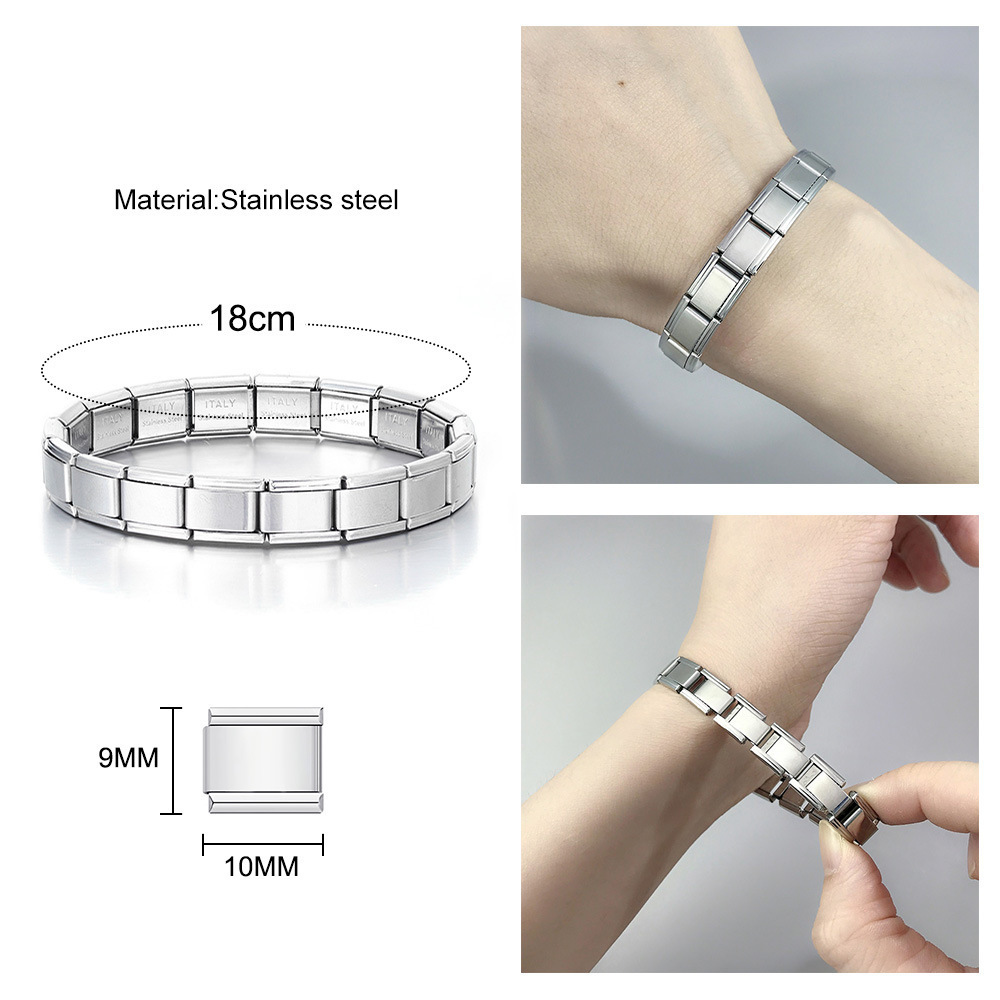 Stainless Steel Italian Charm Bracelet 9MM Splicing DIY Bracelet for Women Men