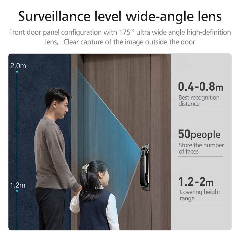 2024 New Design electronic smart door lock 24 hour intelligent monitoring with cat eye and camera face recognition digital lock