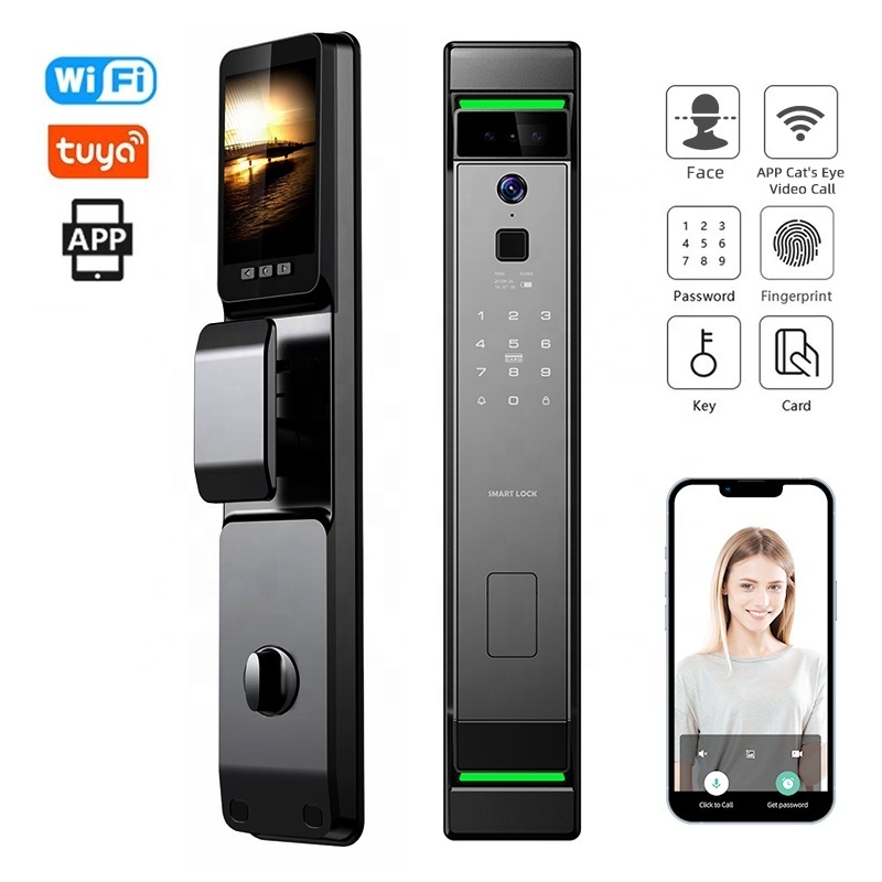 2024 New Design electronic smart door lock 24 hour intelligent monitoring with cat eye and camera face recognition digital lock