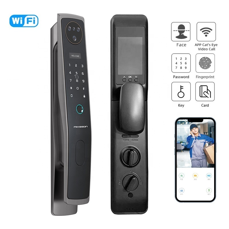 MIXSSON A5 New Arrival Product 24 Hours Intelligent Monitoring With Cat Eye Full Automatic Door Lock With Mobile  Remote Control