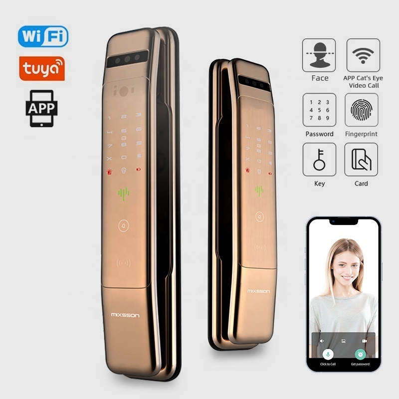 2024 latest design3d Face Recognition tuya automatic access camera wifi remote intelligent aluminium record video smart door loc