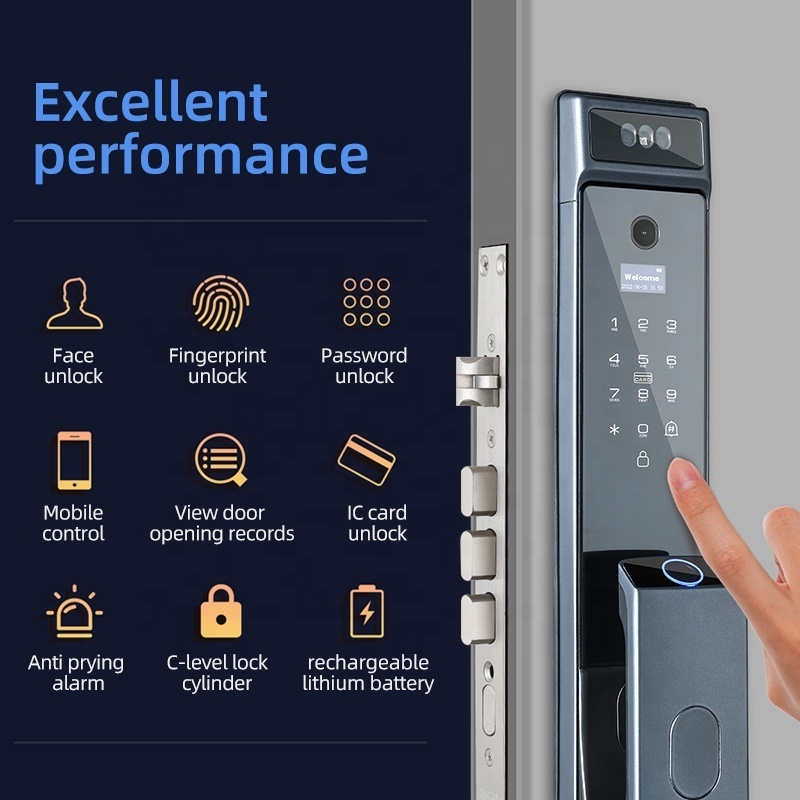 High Quality face recognition smart locks for front door digital fingerprint door lock remote tuya wifi control intelligent lock