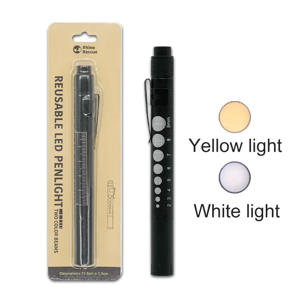 Led Medical Inspection Penlight White Yellow Light Flashlight With Pupil Gauge And Ruler For Nurses And Doctors Promotional Gift