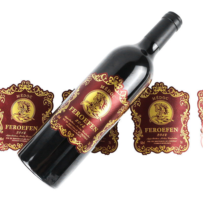 Custom Printing Textured Paper Embossed Gold Wine Label Roll Sticker for Wine Bottle