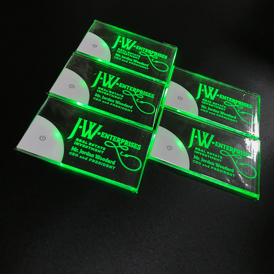 Luxury LED Glow Business Cards Custom Plastic Transparents Business Card LED Light Tray Pink Business Card