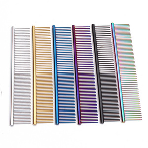 Colorful Stainless Steel Dog Cat Pet Grooming Comb Row Teeth Needle Hair Trimmer Grooming Comb C6703