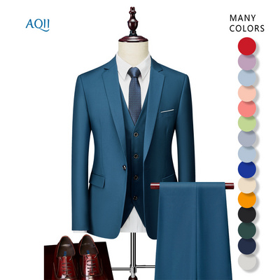 Men's 3 Pieces Suit Elegant Solid Slim Fit Single Breasted Party Blazer Vest Pants Set Dinner Wedding Men Tuxedo Suit