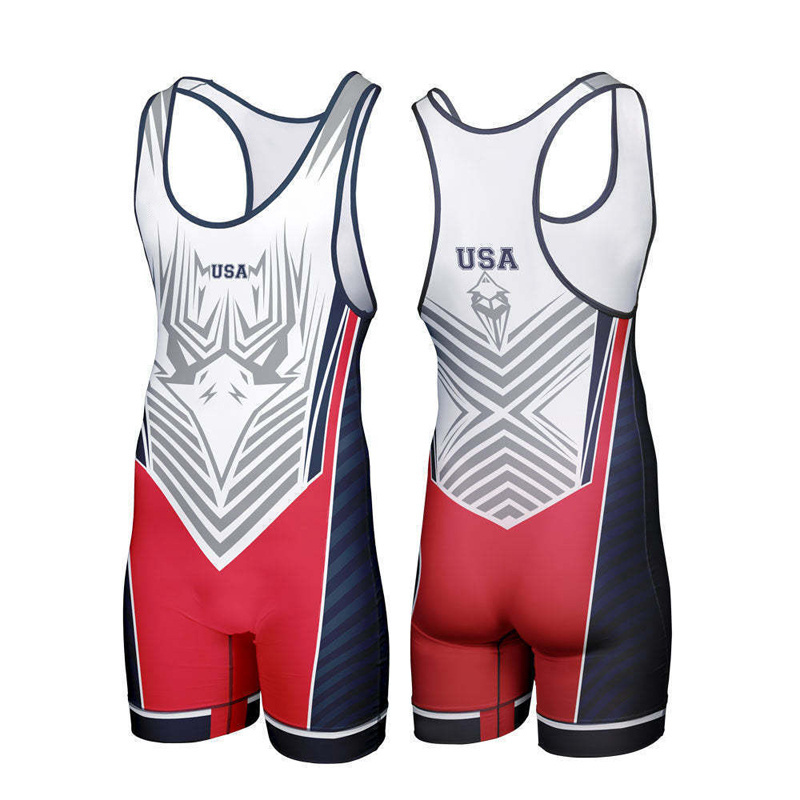 Polyester spandex fabric wholesale men custom sublimation printing wrestling singlet