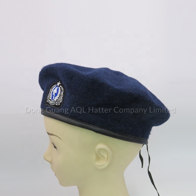 Hot sale high quality custom knitted hat navy blue 100% wool beret cap mens french beret hat