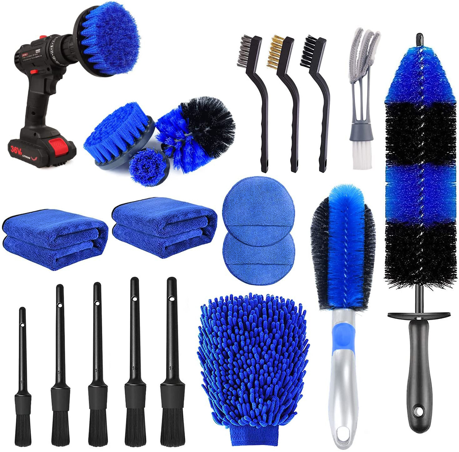 20pcs Car Wheel Tire Detailing Brush Set Drill Soft Brushes 17