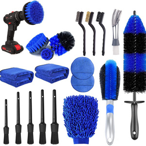 20pcs Car Wheel Tire Detailing Brush Set Drill Soft Brushes 17" Long Handle Rim Wheel Brush Interior Exterior Washing