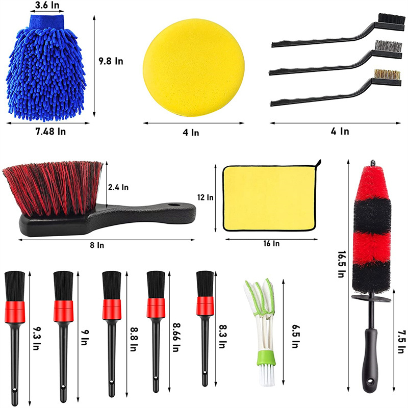 Factory Direct Supply 15Pcs Detailing Car Wheel/Tire Brush Set Kit for Auto Motorcycle Cleaning washing tools