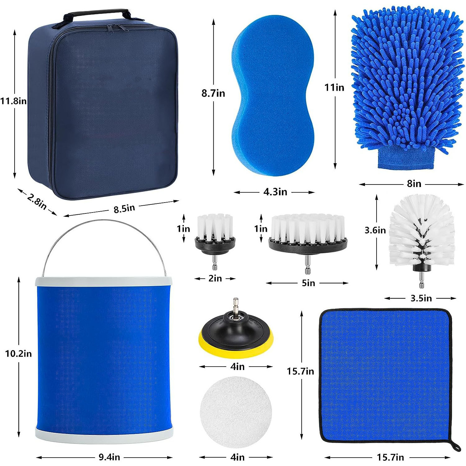 13Pcs Wash Cleaning Kit With Collapsible Bucket Boat Drill Brushes Kit With Car Detailing Brush Set