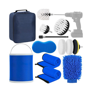 13Pcs Wash Cleaning Kit With Collapsible Bucket Boat Drill Brushes Kit With Car Detailing Brush Set