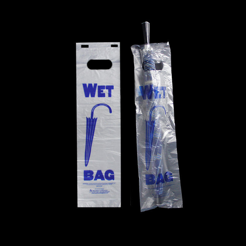 Disposable plastic clear umbrella bag with gravure printing wet umbrella bagging station compostable bags