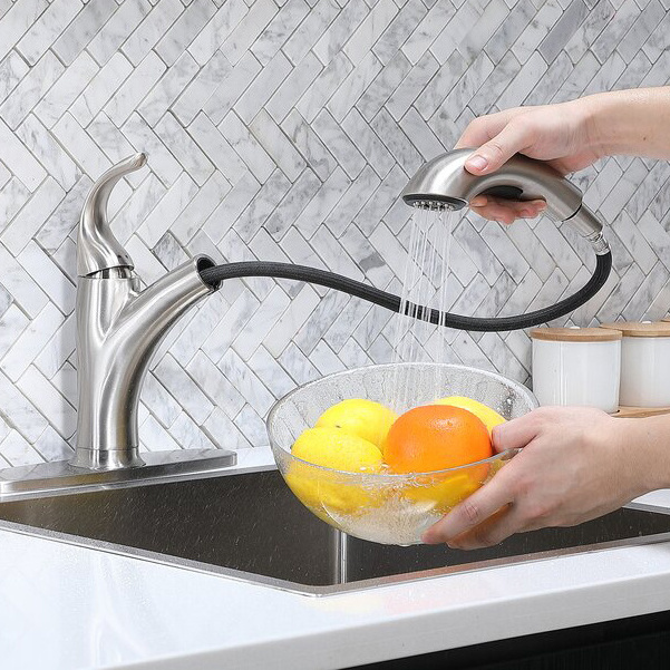 Modern Best Small Stainless Steel Brushed nickel Sink Faucet with Pull Out Sprayer